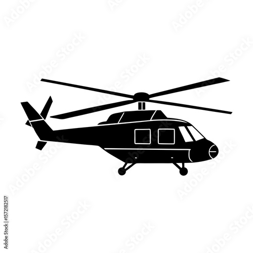 Silhouette of a helicopter with rotors and windows in a side view design