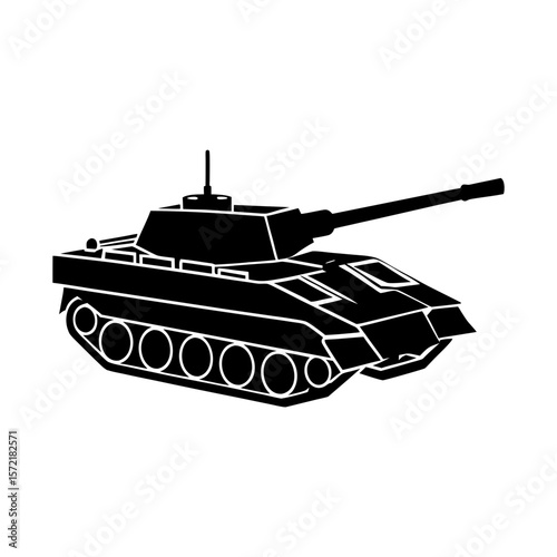 Illustration of a black tank with a long barrel on a white background