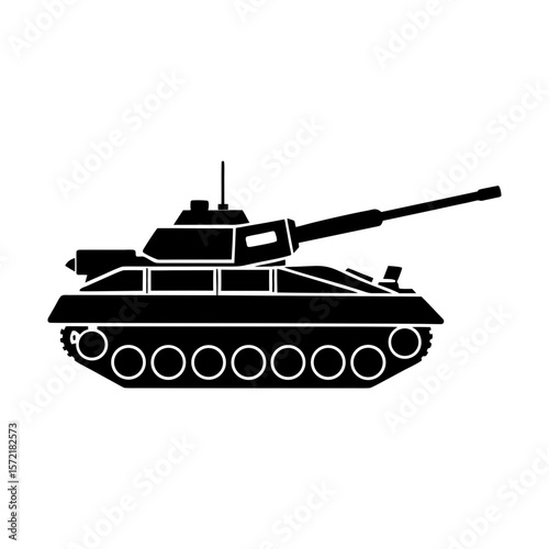 Silhouette of a tank with a long barrel on a white isolated background