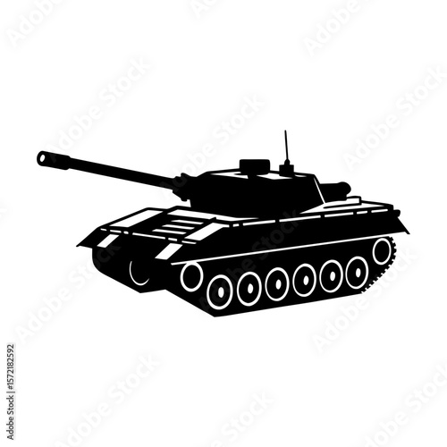 Illustration of a black tank with a long barrel on a white background