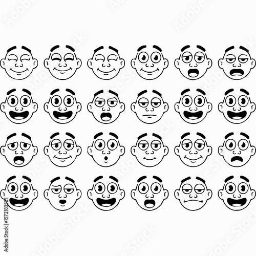 Cartoon faces expressions set vector illustration drawing emotion character design graphic art facial feelings