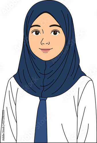 A teenage girl wearing a hijab and a junior high school uniform