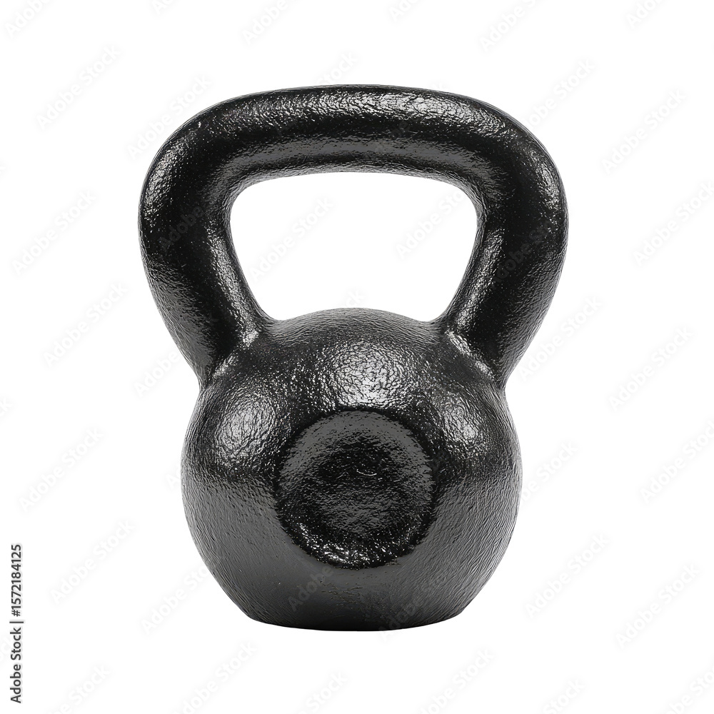 Fototapeta premium Black Cast Iron Kettlebell Isolated on Transparent Background
