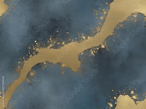 Blue and Gold Abstract Metallic Texture with Artistic Strokes and Grunge Luxury Background ai