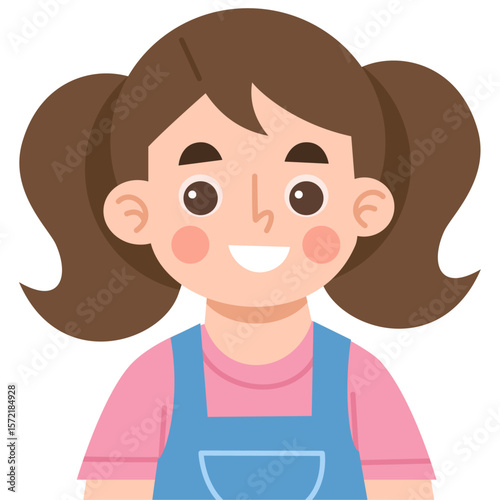 Illustration of a cheerful girl character with pigtails