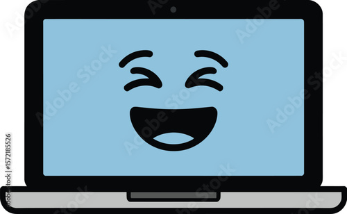 Laptop smiling face illustration vector graphic design technology computer happy icon cartoon screen