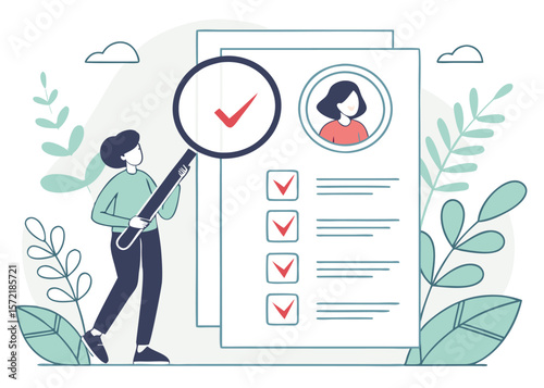 Flat Vector Illustration of Business Team Reviewing Candidate Profiles for Job Hiring and Conducting Online Interviews