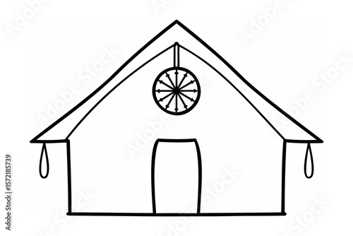 Simple tent with dharma wheel symbol religion Buddhism
