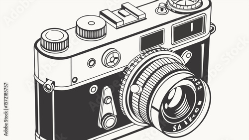 Close-up of a classic vintage film camera with an old lens, perfect for retro photography