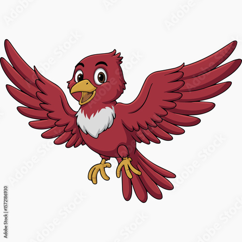 Cartoon red bird flying illustration vector art for kids drawing animal avian wildlife nature design 