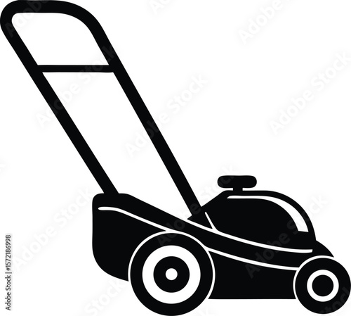 Black Lawn Mower Silhouette On White Background
