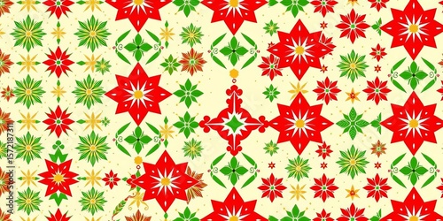 Red and green geometric Christmas ornament seamless pattern set Vector illustration for festive wrapping paper, fabric, winter, holiday