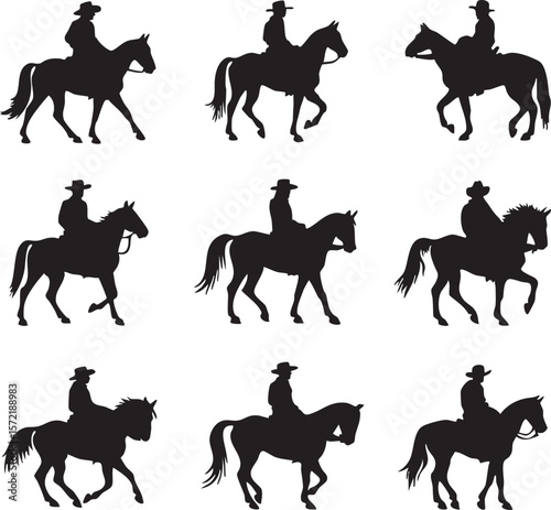 silhouettes riding horses on a plain white background