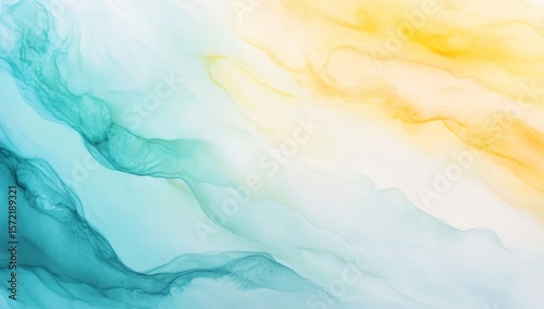 Wallpaper Mural Abstract art with teal, blue, and yellow watercolor paint blending. Torontodigital.ca