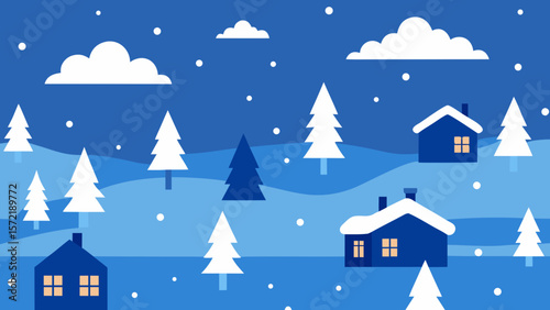 Enchanting winter forest landscape with snow-covered pine trees, perfect for a Christmas holiday celebration card scene