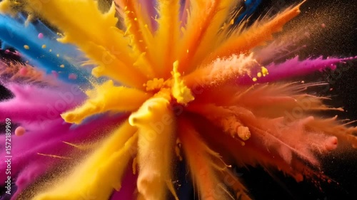 High Speed Multi-Color Powder Explosion on Black Background