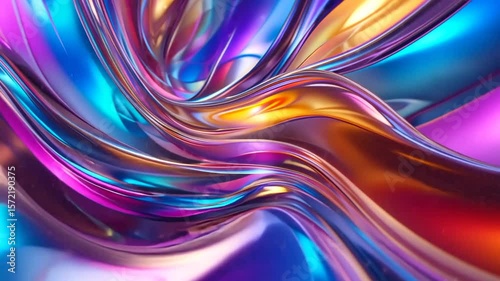 Abstract Iridescent Liquid Waves - Glossy Holographic Fluid Motion