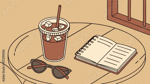 Refreshing iced cola in a fast food cup with a straw, beside popcorn