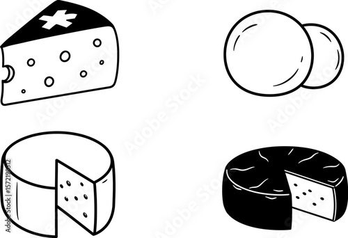 Cheese types vector illustration set swiss cheese cheddar cheese and mozzarella cheese graphic design