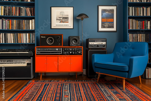 Mid Century Modern Music Room Illustration