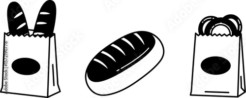 Bakery goods in paper bags vector illustration of bread bagels and baguette for food delivery service