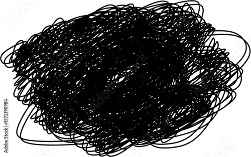 手描き風のぐちゃぐちゃな黒いスケッチ線。乱雑で抽象的な線が集合したグラフィック素材。｜線, もやもや, 乱雑, スケッチ, 黒線, 手描き風, 
