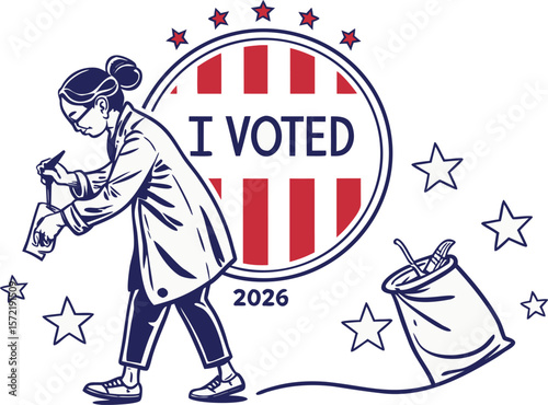 i voted badge. printable USA presidential election 2024 pin button. vote icon symbol with american flag color and star. transparent png and vector.us, politic, democracy, election, flag, 
