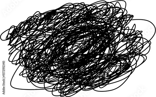 手描き風のぐちゃぐちゃな黒いスケッチ線。乱雑で抽象的な線が集合したグラフィック素材。｜線, もやもや, 乱雑, スケッチ, 黒線, 手描き風, 
