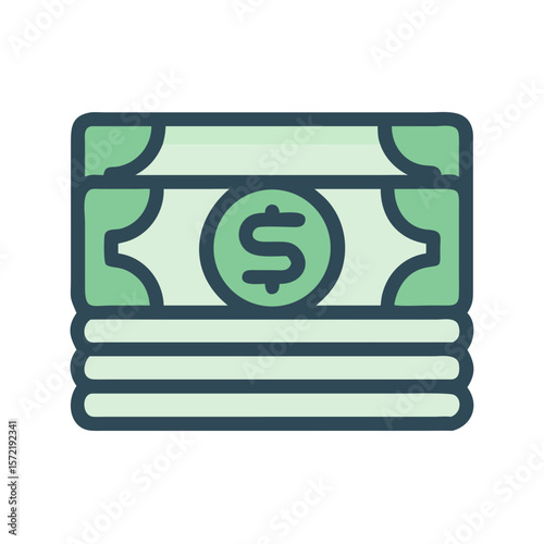 Stylized stack of dollar bills on White Background