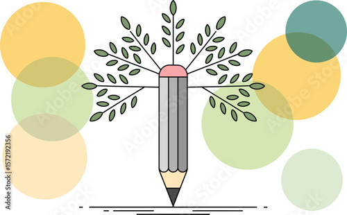 Pencil tree illustration creative writing education concept drawing art design school supplies ideas 