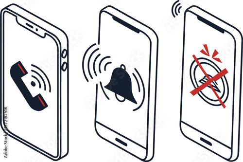 Phone ring and vibration icons. Smartphone sound profile icon set containing silent, sound and vibration mode symbol for app and ui. Transparent PNG and vector.buttons, clip art, cyberspace, 