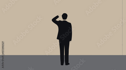 Man looking at brick wall illustration vector art design concept back view person searching problem solving