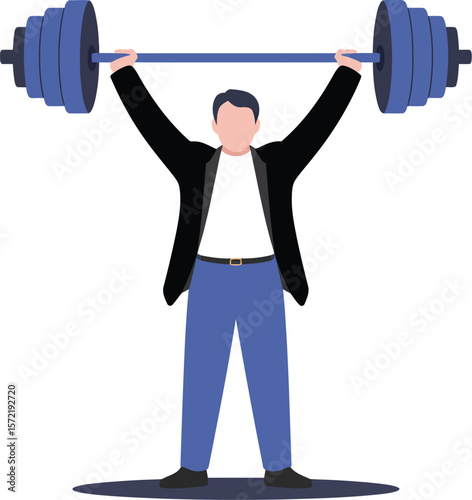 Man lifting barbell weight training fitness exercise strength workout gym powerlifting illustration vector