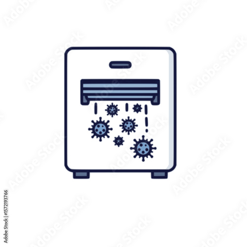 An illustration depicting an air purifier eliminating airborne viruses.