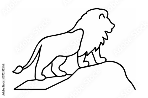 Majestic lion standing on rocky outcrop king of the jungle