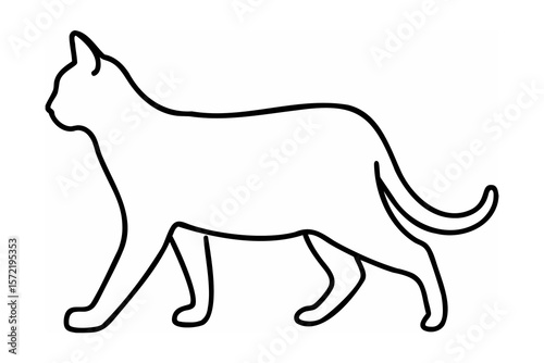 Black outline of a walking cat feline animal
