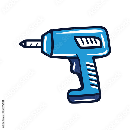 A blue power drill is ready for work isolated on white background