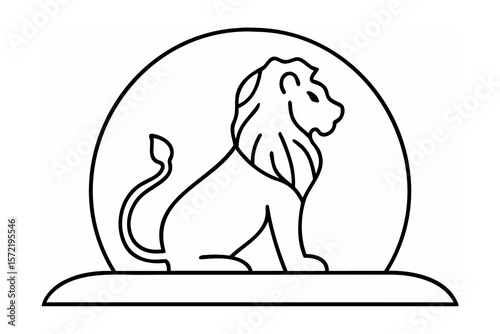 Majestic lion sitting within a circular emblem regal