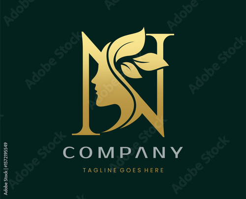 Letter N Beauty Face Nature Leaf Logo Design