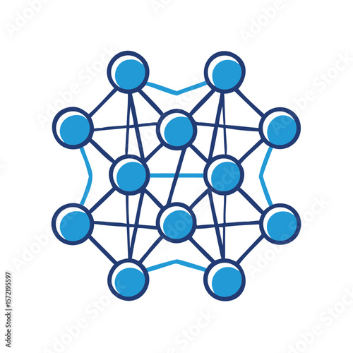 A complex network of interconnected nodes isolated on white background