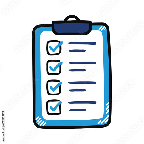 A blue clipboard with a checklist isolated on white background
