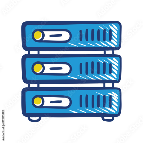 A blue server rack represents data storage and cloud computing