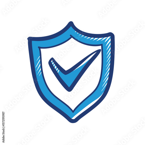 A blue shield with a check mark symbolizes security and approval