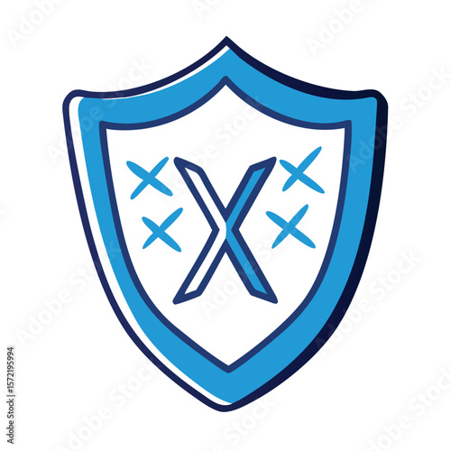 A blue shield with a cross represents denial and lack of security