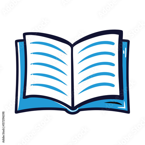An open book with blue lines represents reading and learning