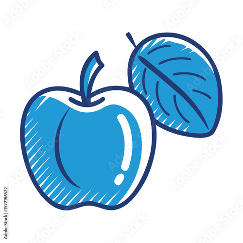 A fresh blue apple with a leaf is isolated on white background