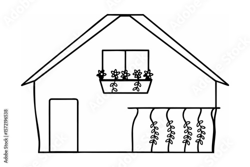 House with window flowers and balcony vines home dwelling