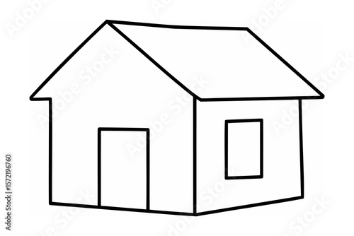 Simple house outline with door and window home dwelling