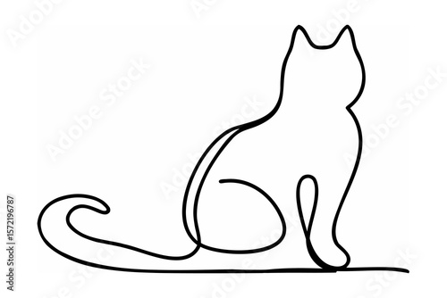 Elegant black line art cat sitting feline animal