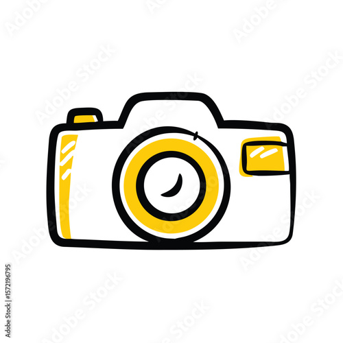 A yellow and white camera illustration is ready to capture memories